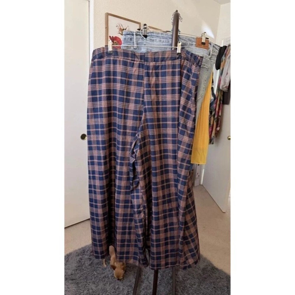 Blue + Camel Plaid Wide Leg High Waist Slacks 3XL